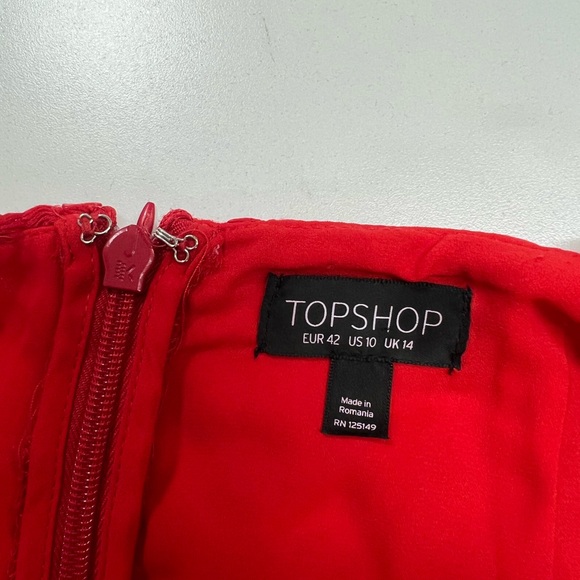 TOPSHOP Lace Plunge Asymmetrical Hem Midi Dress in Red Size US 10 - Picture 5 of 15
